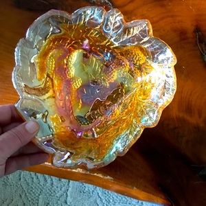 Beautiful amber carnival glass bowl